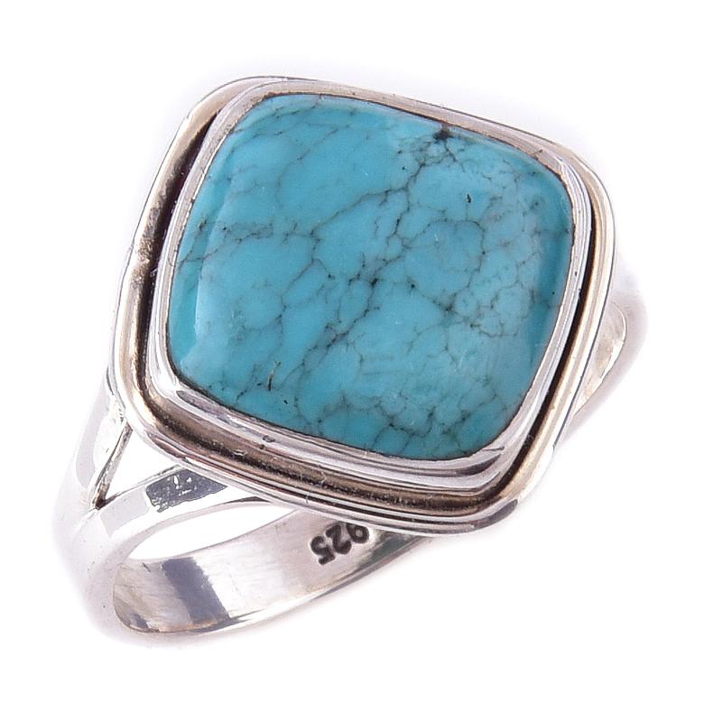 Кольцо ручной работы из стерлингового серебра 925 пробы с натуральным тибетским бирюзовым камнем, размер 9 a1p18