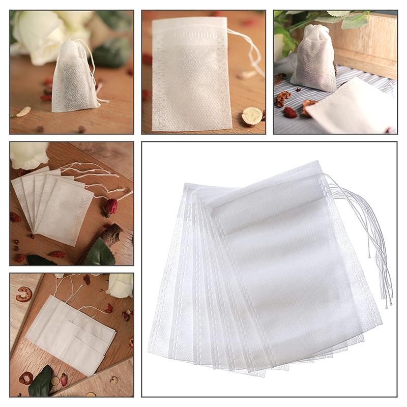 WCIC New 100pcs Disposable Tea Infuser Filter Bags Food Grade Non Woven Fabric Spice Filters With Rope Seal