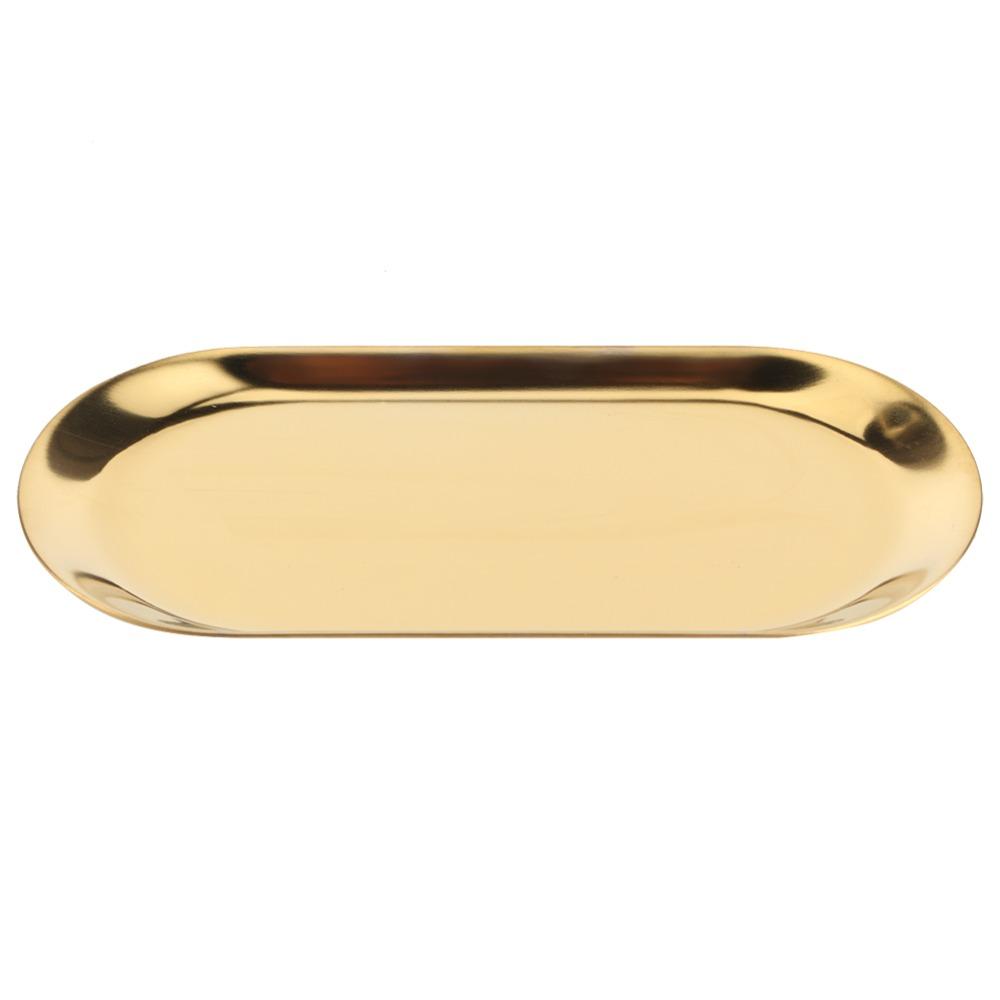 5PCS Oval Shape Jewelry Storage Tray Stainless Steel Trinket Serving Tray Bedroom Organizer