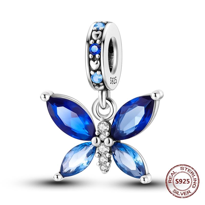 Dragonfly Charm 925 Silver Original Bee Safety Chain Sparkle Zircon Clip Charms Fit Bracelet DIY Jewelry For Women Wedding Gift