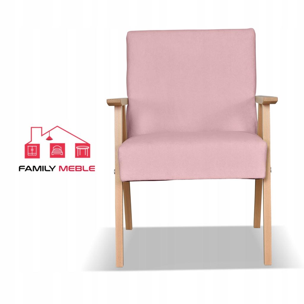 Fotel w stylu PRL retro vintage SOLER Family Meble różowy welur Hunter