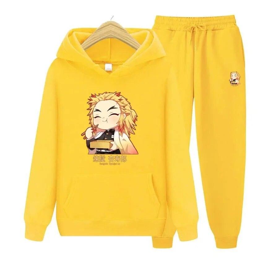 Anime Demon Slayer Printing Hoodies+Pants Two Piece Set Womens Hoodies Tracksuits Jogger Pants Thick Warm Clothes