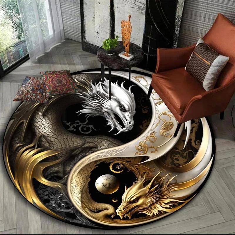 3D printed animal tiger dragon lion tree of life circular carpet computer chair floor mat