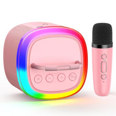 Мини-караоке-машина для детей, портативная Bluetooth-караоке-колонка без питания с 1 беспроводным микрофоном и цветомузыкой для взрослых(розовый)