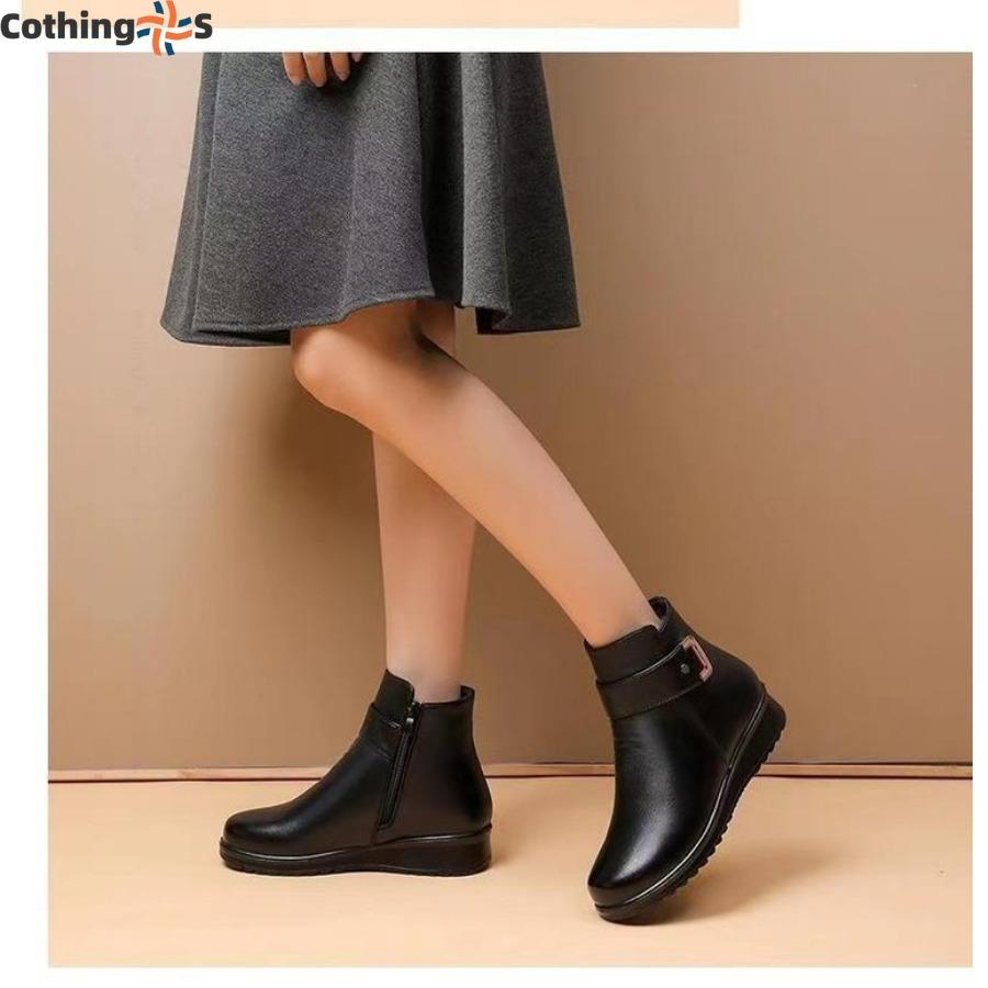 Зимние хлопковые ботинки с подкладкой на плоской подошве, нескользящие, теплые, женские ботинки, кожаные ботинки