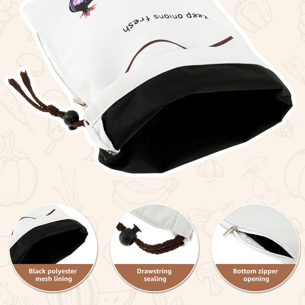 2/4Pcs Potato Onion Storage Bag Drawstring Cotton Bags Reusable Vegetable Storage Sacks with Side Zipper for Onion Potato Garlic