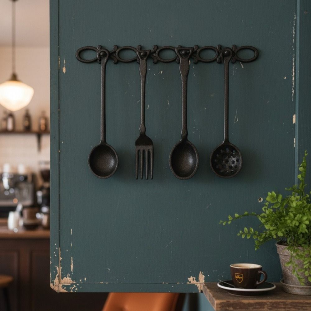 Rustic Style Iron Spoon Fork Wall Decor Vintage Cast Iron Kitchen Wall Art Farmhouse
