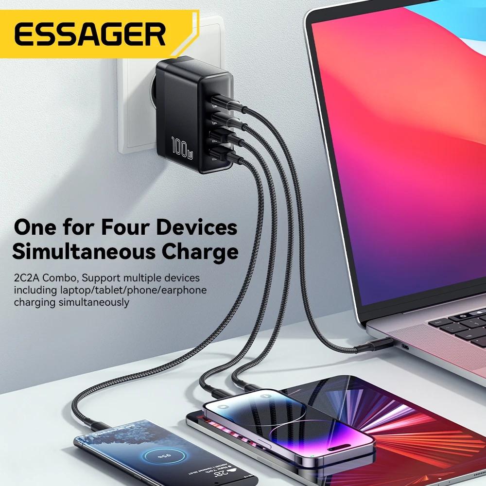Essager Зарядное устройство USB Type C, 100 Вт, 65 Вт, PD Quick Charge4.0, 3,0, быстрая зарядка Type-C для ноутбука iPhone 14, 13, 12, Xiaomi, Macbook 13 Pro