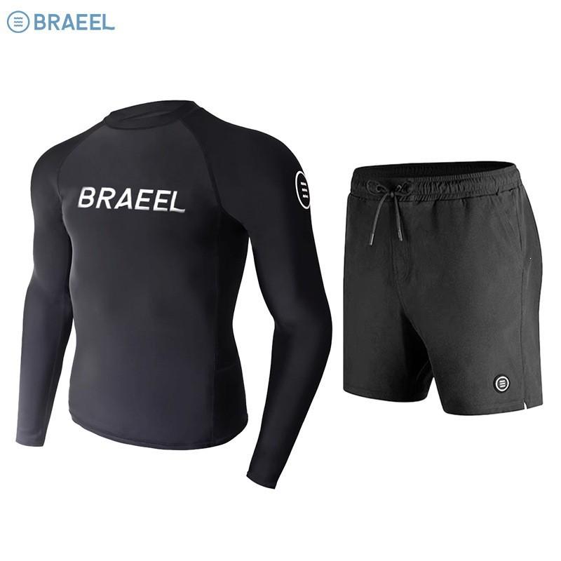 Mens UV Protection Rash Guard Set Long Sleeve Top Pants Surfing Snorkeling Swimming Diving Quick Dry