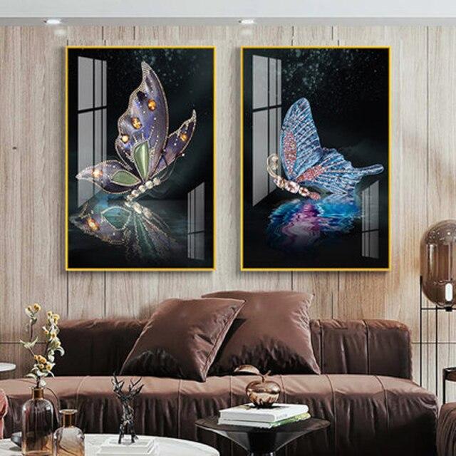 Яркий цвет крылья бабочки скандинавский скандинавский холст хлопок картина Золотая бабочка ретро комната декоративный настенный постер