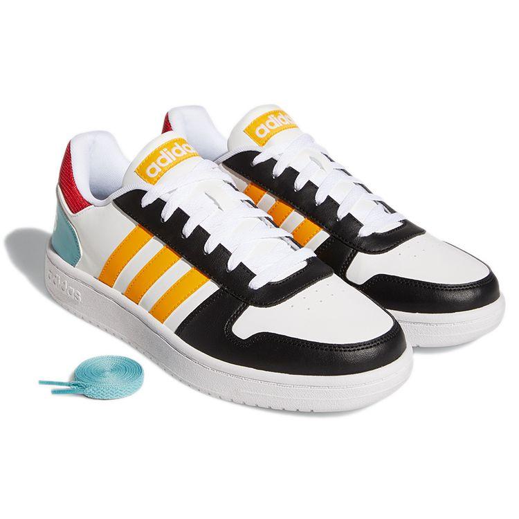Adidas Neo Hoops 2.0 Round Toe Lace-Up Low Top Basketball Shoes Men Sneakers White Black Yellow GY5899