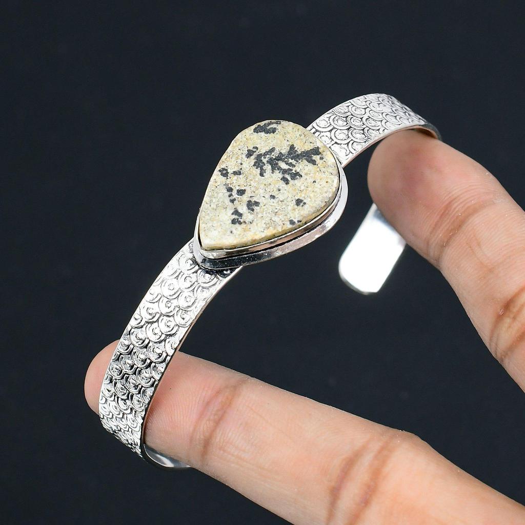 Easter Sale 925 Silver Psilomelane Dendrite Stone Wife Engagement Wedding Bangle