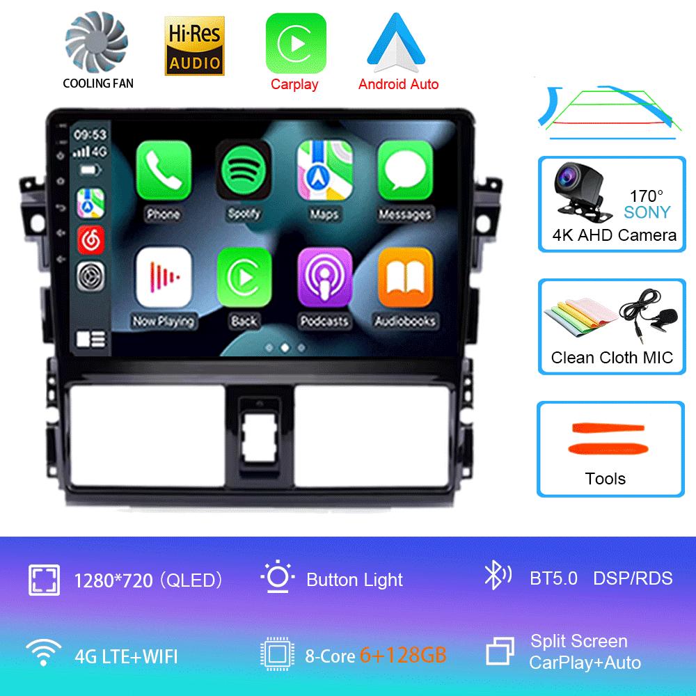 Android 14 для TOYOTA VIOS YARIS 2013 2014 2015 2016 Мультимедийный видеоплеер Автомобильный радиоприемник GPS-навигация БЕЗ DVD 2 Din Carplay Новый