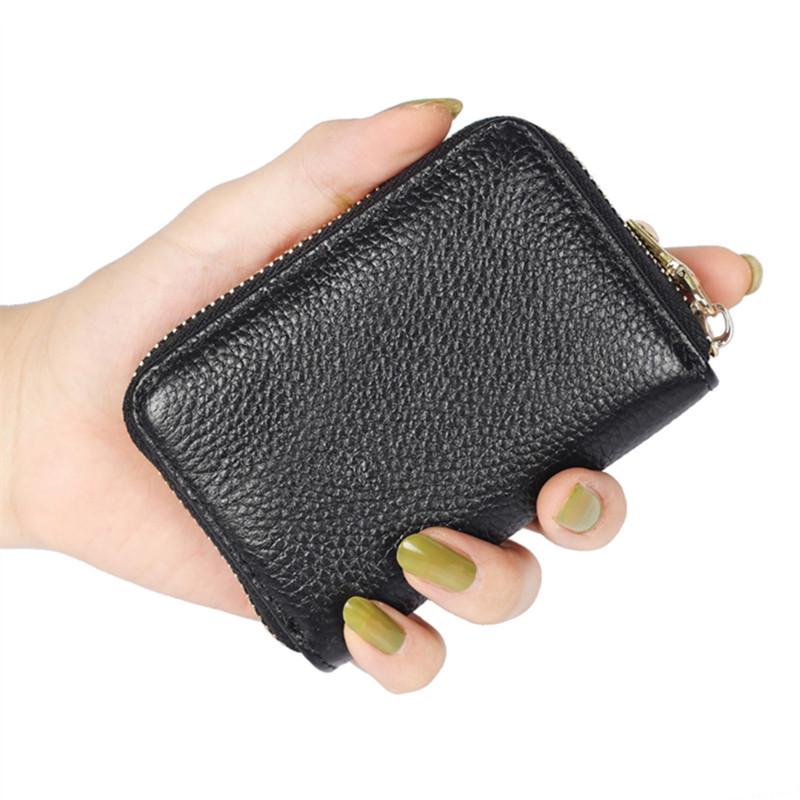 Держатель карт-гармошки из натуральной кожи с защитой от кражи RFID и застежкой-молнией для мужчин и женщин