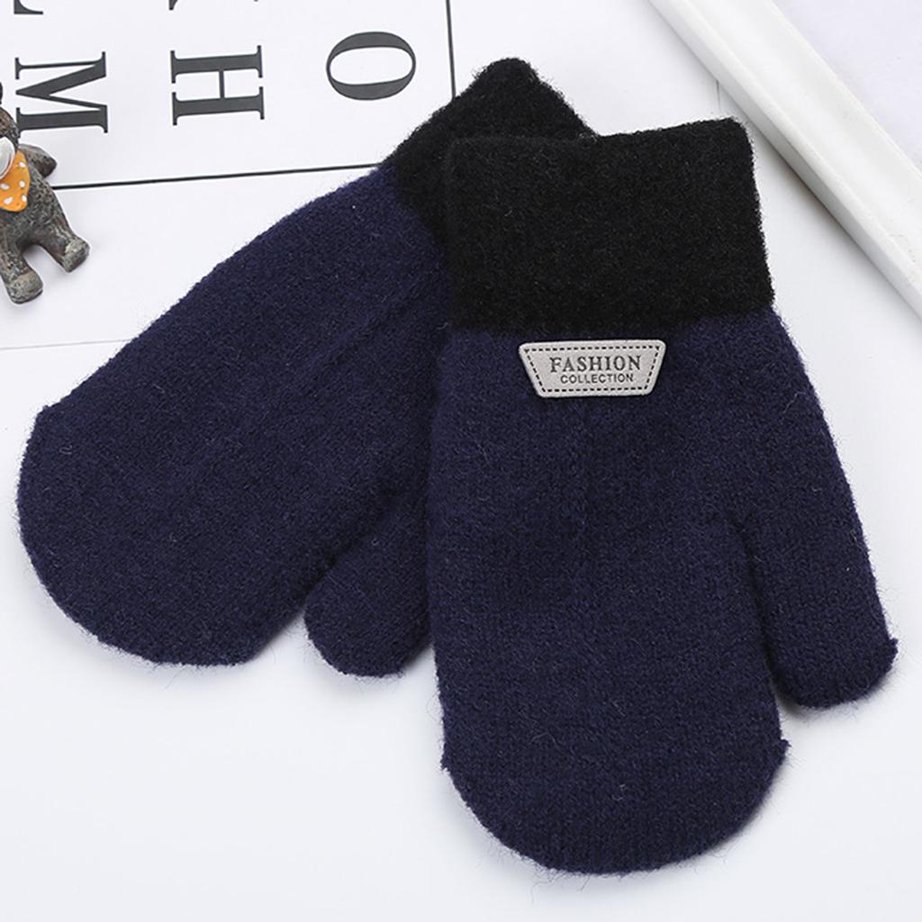 Детские двойные зимние теплые многослойные вязаные перчатки с толстыми пальцами и полной строчкой, варежки