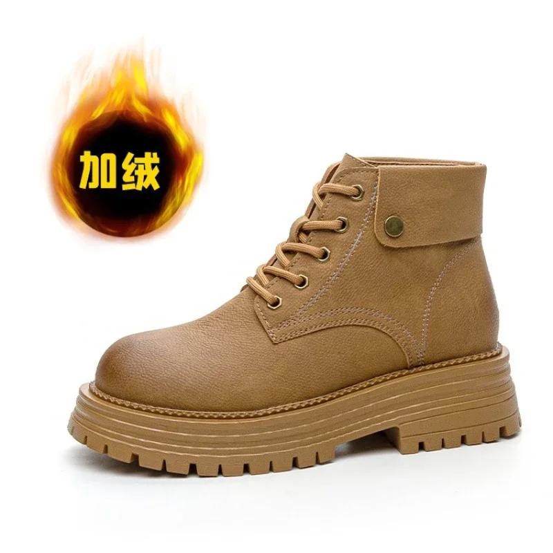 SyfIyno 2024 New Plus Plush and Thin Styles Boots Women Chunky Boots Ladies Shoes Khaki Yellow Black Boots Women Barefoot Shoes