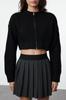 Women's Elegance Style Cardigan Black Crop Wadding Detailed Knitwear Cardigan