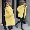 Thick Yellow Hooded Mid-length Down Cotton Jacket for Women In Winter