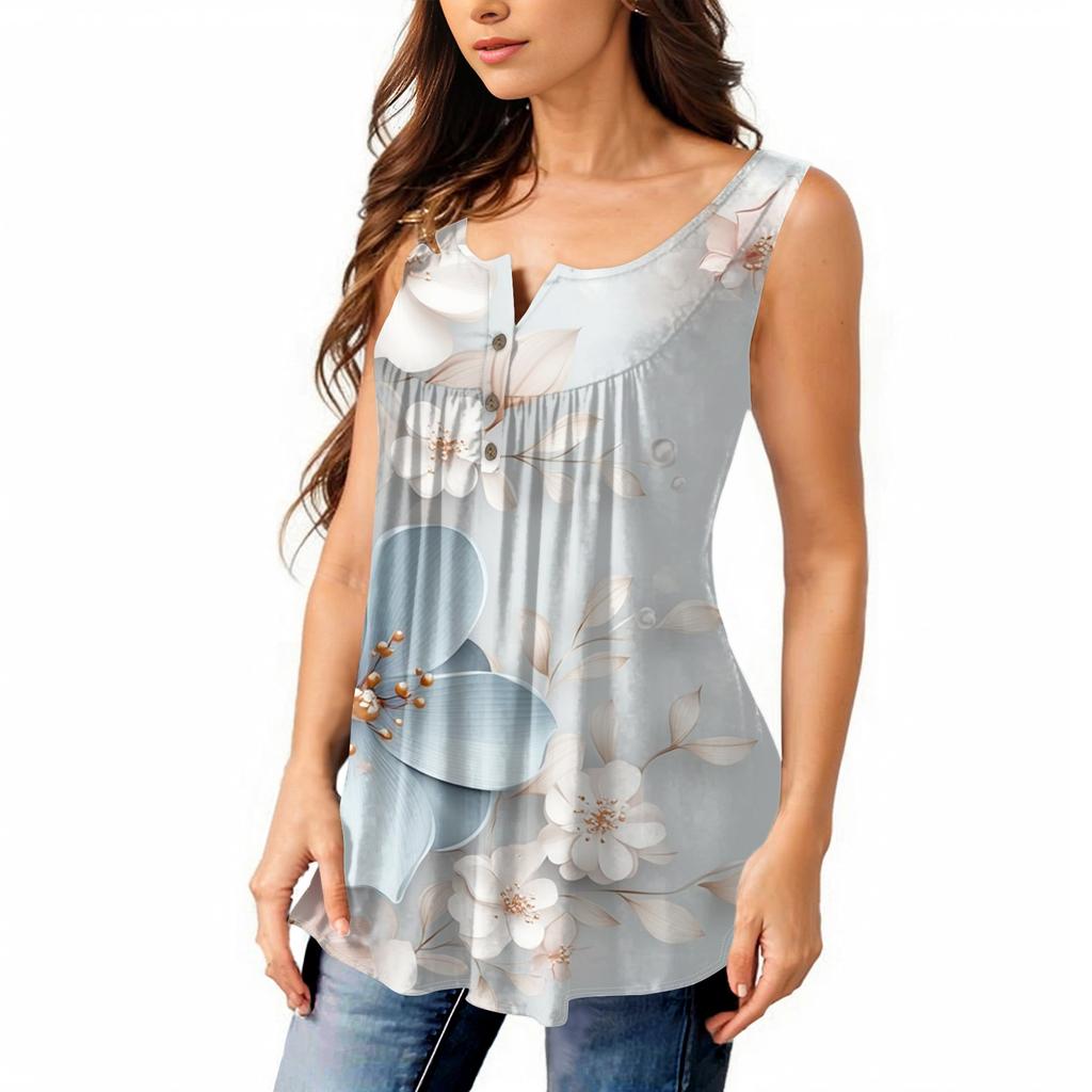 Женская мода плиссированная безрукавка повседневная футболка жилет топ на пуговицах