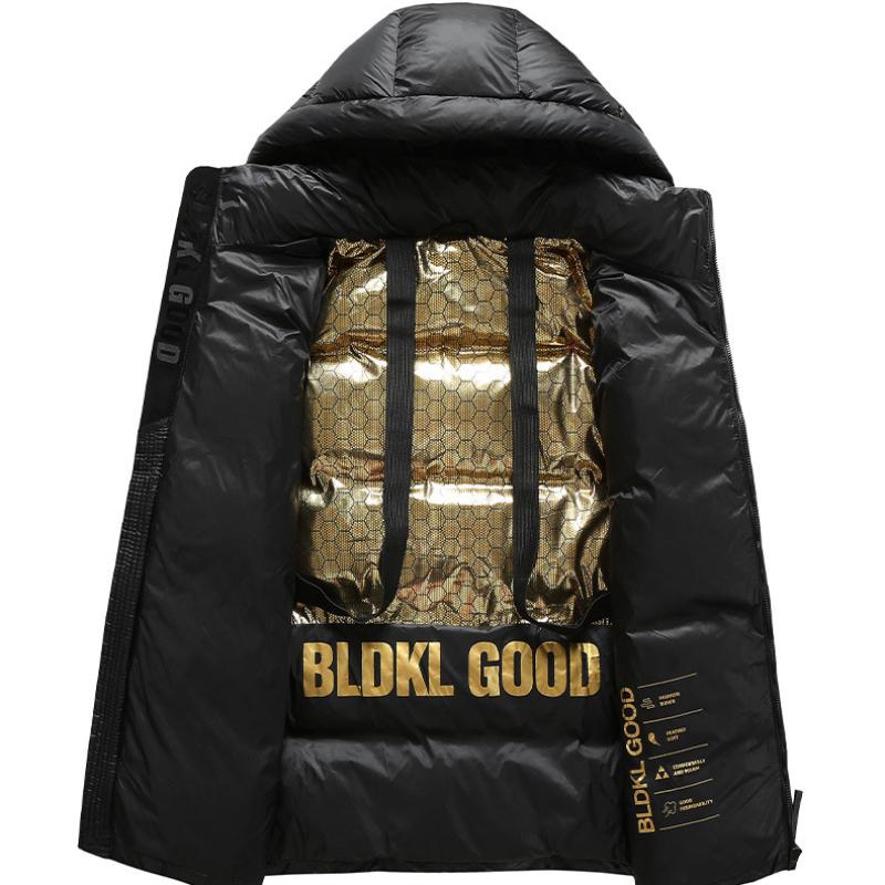 Пуховик мужской, новинка зимы 2023, черно-золотой мужской и женский короткий пуховик с капюшоном, теплая трендовая белая куртка на утином пуху