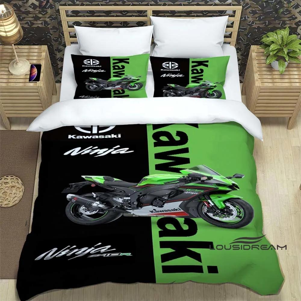 3D Ретро Принт Логотип Мотоцикла K-Kawasaki Комплект Постельного Белья Элегантный Комплект Постельного Белья Пододеяльник Покрывало на Кровать Роскошный Подарок на День Рождения