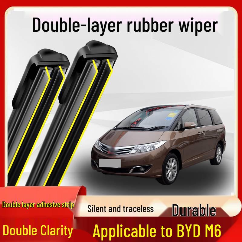 BYD M6 Wiper Blade Double Layer Rubber Strip for 2010-2015 Models, Silent, Boneless