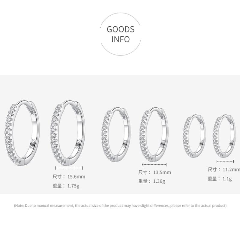 100 %925 Sterling Silver Clear Zircon Simple Fashion Hoop Earrings For Women Girls Anti -Allergy Fine Jewelry Gifts