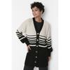 Black And White Striped Bone Button Detailed Knitwear Cardigan Tctaw23hi00006
