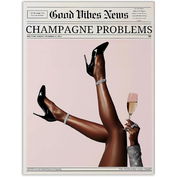 Jatinoo Framed Wall Art 11.5x15 inch, Aesthetic Posters for Wall Bedroom Decor - Fashion Vogue Newspaper Print, Black and White Framed Canvas Art for