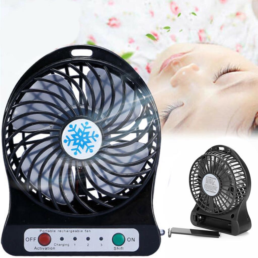 New Black Mini Portable Rechargeable Fan USB Charging Fan Air Cooler LED Light