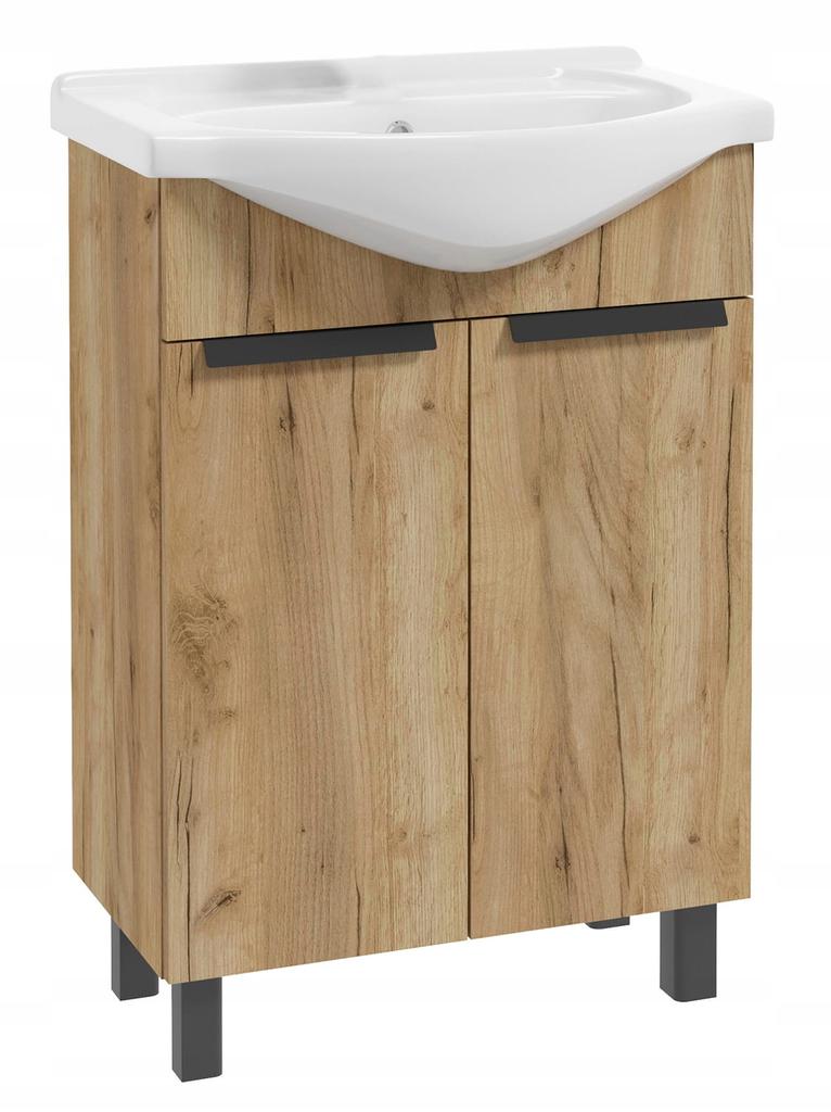 Bathroom cabinet with washbasin, standing, craft oak, 85x60x30 cm, Lily