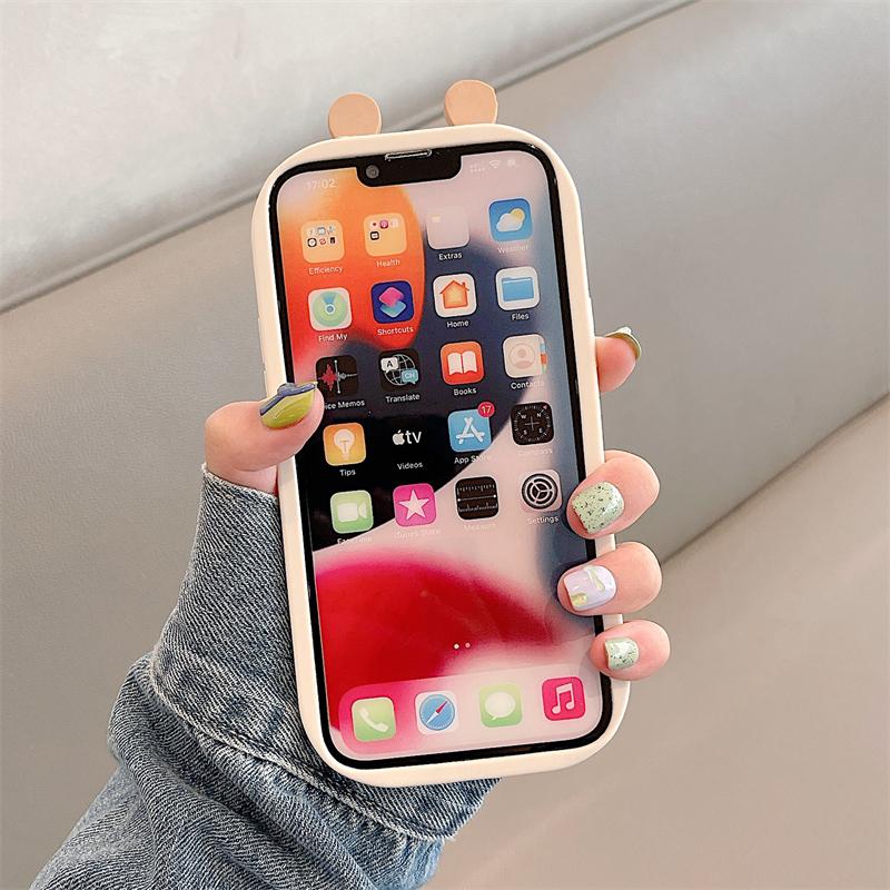 Защитный чехол для объектива камеры с 3d ушками медведя и кролика для Iphone 14 13 12 11 Pro Max 14 Plus противоударный чехол