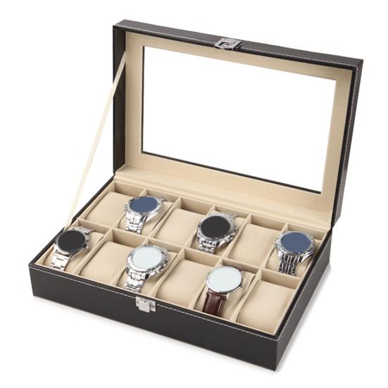 Коробка для часов со стеклянной крышкой Просторная внутренняя мягкая подкладка Водонепроницаемый компактный размер Портативная коробка для часов Органайзер Чехол для хранения ювелирных изделий