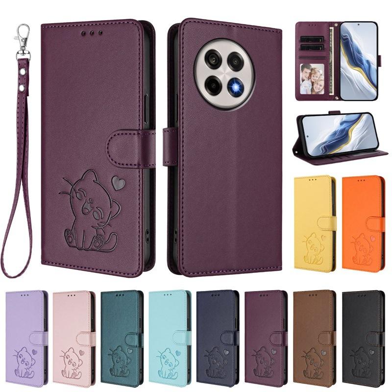 Suitable for Huawei P80 PRO protective case with heart-shaped cat design, Honor 400 Pro flip cover with card slot leather case