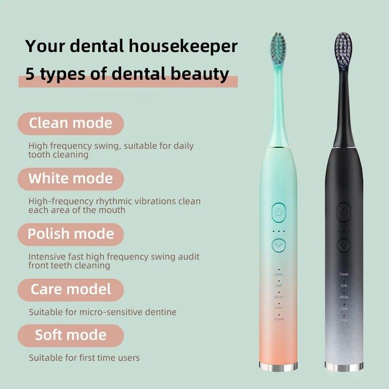 Electric Sonic Toothbrush Rechargeable Waterproof Electronic USB Charge Whitening Tooth Brushes Replacement Heads Adult