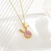 1 Pcs Women Fashion Accessories Inlaid Pink Glass Copper Pendant Necklace Hundreds of Light Luxury Style Jewelry