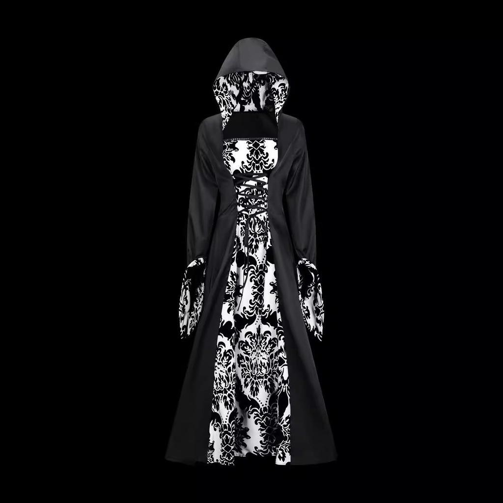 Vintage European Court-Style Hooded Long Sleeve Halloween Dress