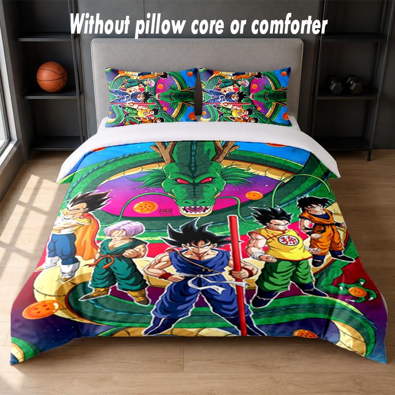 Dragon Ball Design Bed Bedding Set 1 Duvet Cover + 2 Pillowcases Soft Breathable Household Bed Linens