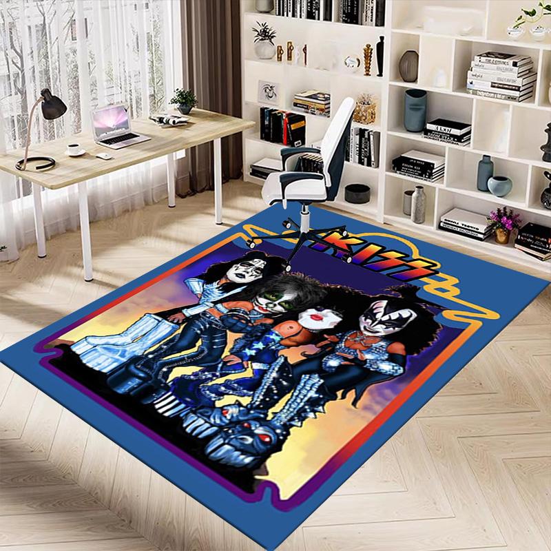 Kiss Band Poster Art Carpet For Playroom Bedroom Living Room Sofa Home Decorkids Game Area Rug Nonslip Floor Mat
