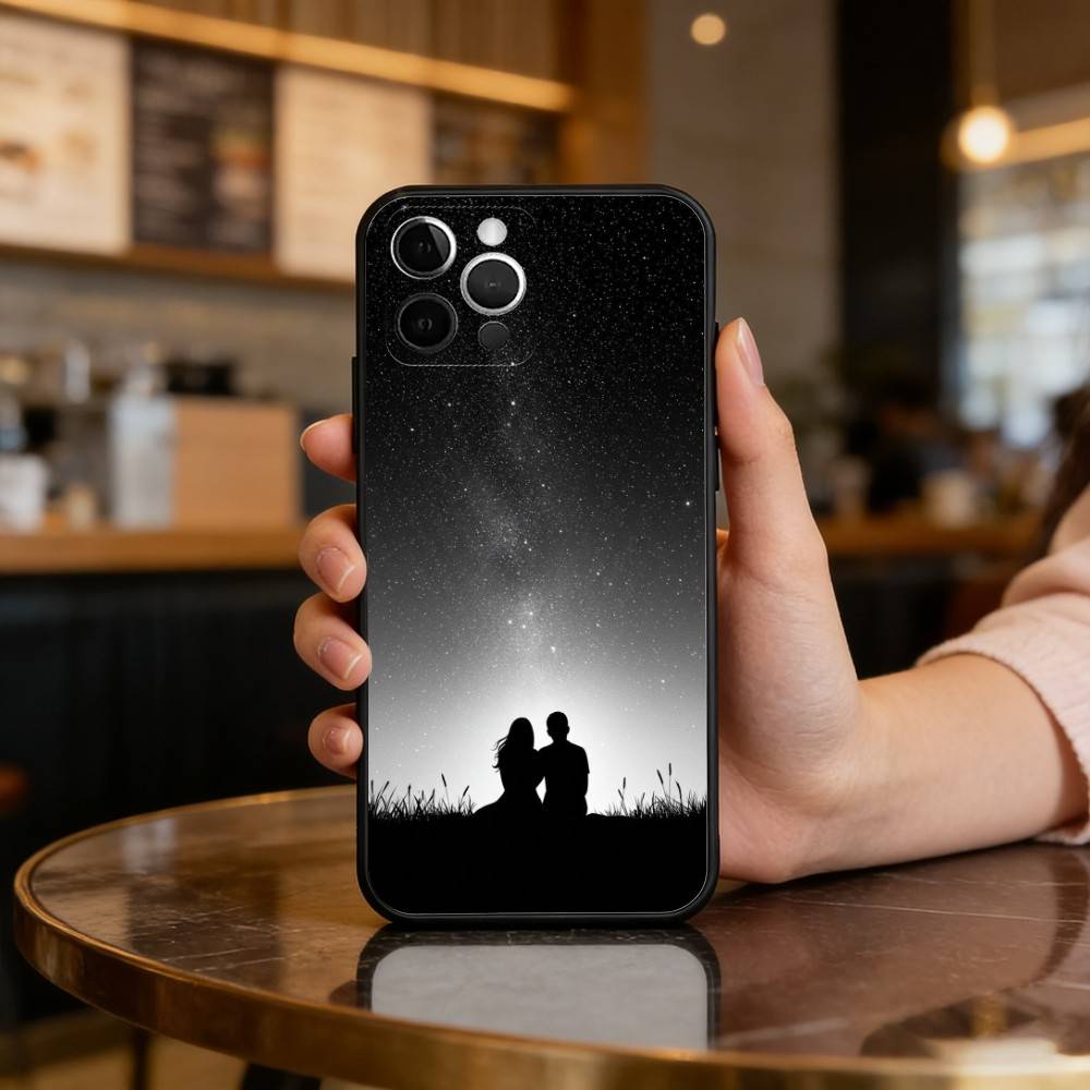Чехол для телефона с силуэтами романтической пары для iPhone 17,16,15,14,13,12,11 Plus,Pro Max,Мягкий силиконовый черный чехол