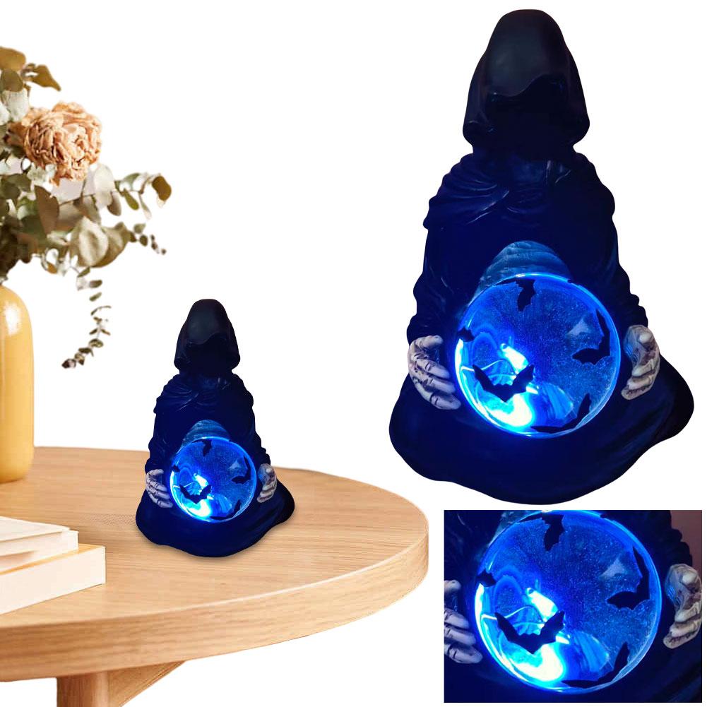 Хрустальный шар Богов Смерти Статуя Мрачного Жнеца на Хэллоуин с летучими мышами Готическая фигурка Фигурка Мрачного Жнеца Декор на Хэллоуин