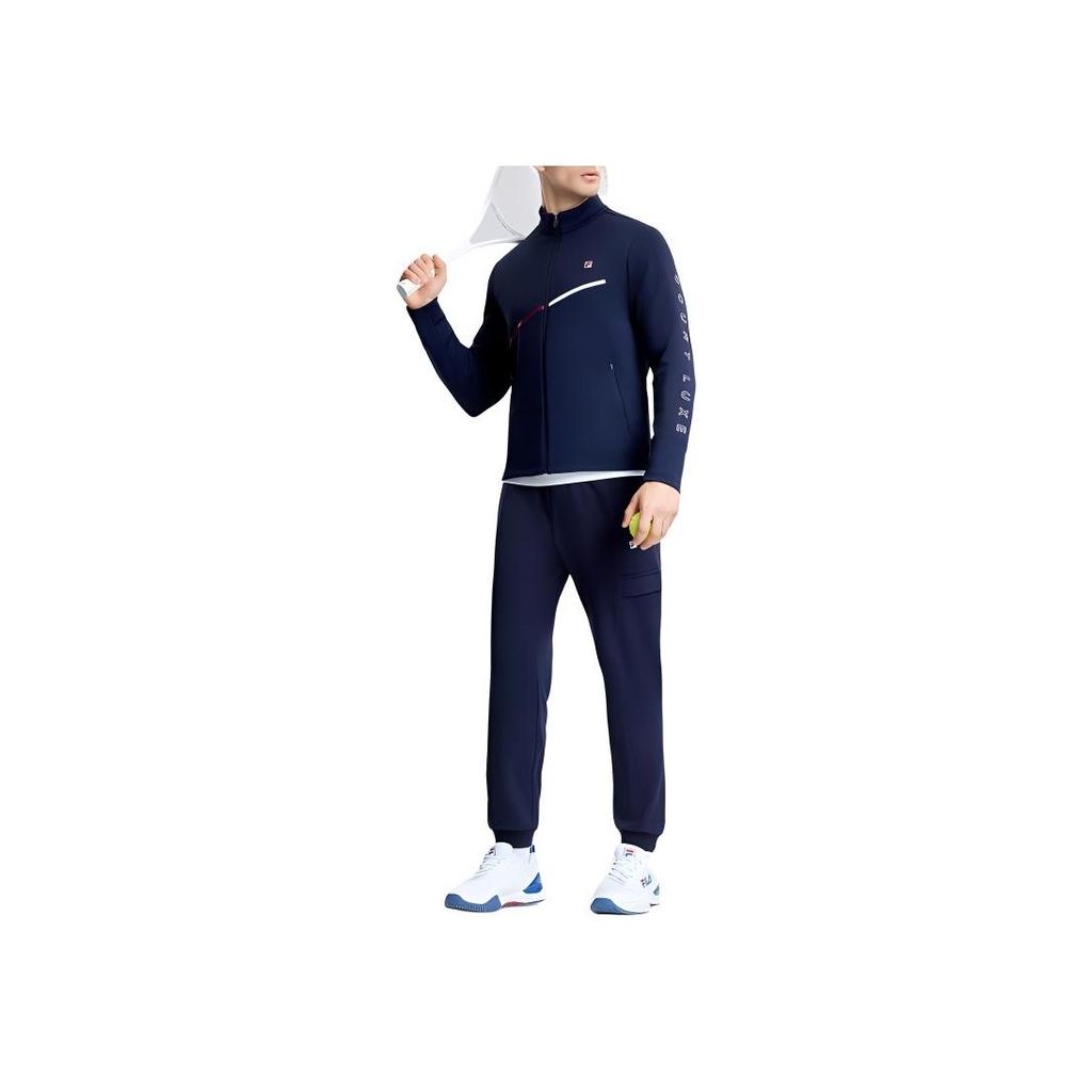Fila Logo Print Tennis Polo Knit Sports Jacket Men Jackets Dark-Blue A11M333504F-NV