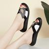 Fashion GKTINOO Women Slippers Shoes Genuine Leather Rhinestone Outside Slides Ladies Fashion Wedges Summer Beach Thick Sole Flip Flop