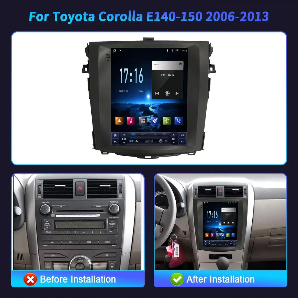 9.7"Android 14 для Toyota Corolla E140-150 2006-2013 Автомобильное радио Навигация 4G GPS Мультимедиа Беспроводной Carplay Экран Стерео