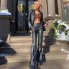 Leather Pants Fashion Women High Elastic Leather Pants Flared Pants