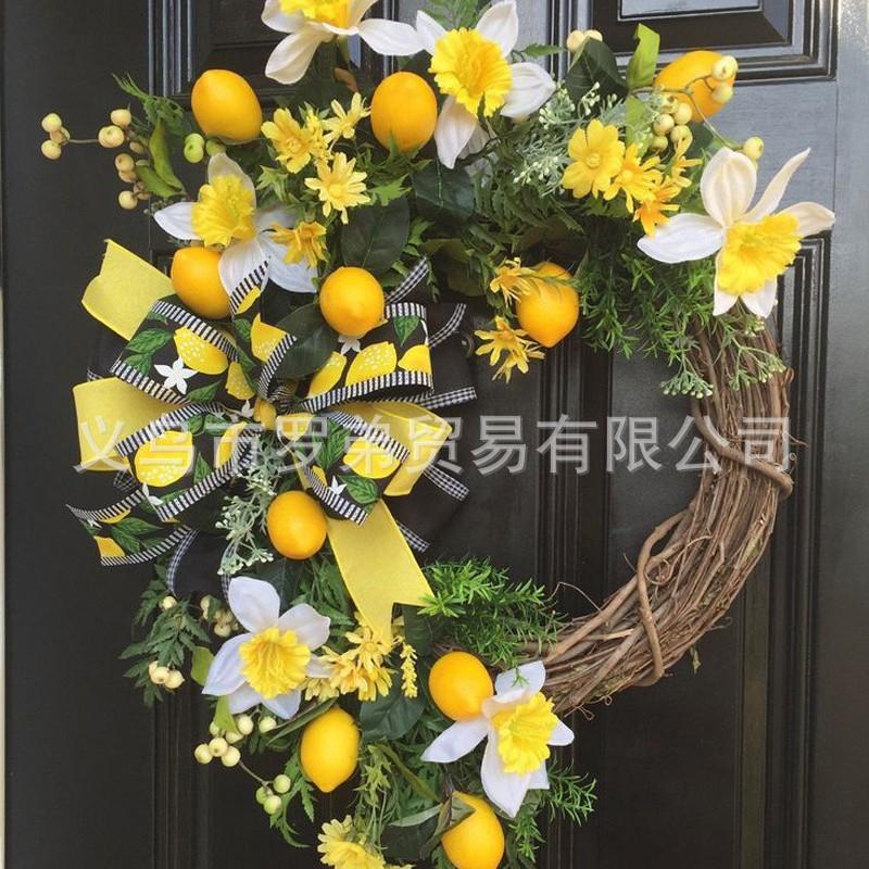 Artificial Lemon Peony Wreath Wall Hanging Decor Door Home Festival Party Decoration