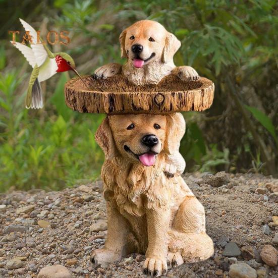 Garden Dog Sculpture Easy To Move Standing Bird Feeder Bird Bath Waterproof Mini Yard Statues Ornament for Lawn Garden Yard Decor