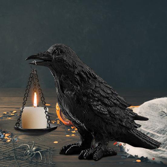 Crow Candle Holder Gothic Raven Tealight Candle Holder Halloween Crow
