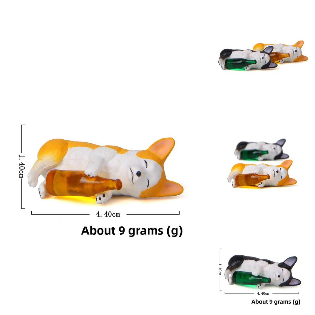 Resin Corgi And Husky Ornament Holding A Bottle Design For Gardening And Collection