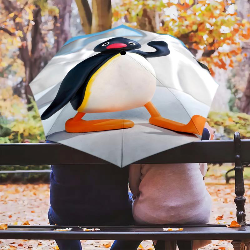 1 PC Automatic Folding Umbrella - Pingu Pattern Portable Foldable Design With 8 Ribs Christmas Birthday Gifts